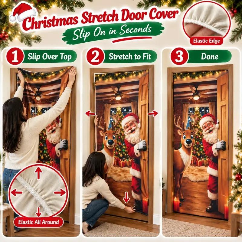 Santa & Reindeer Christmas Door Cover