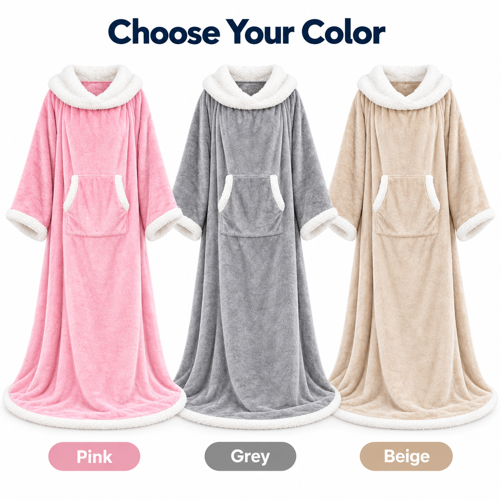 Wearable Heated Blanket in Pink, Grey and Beige