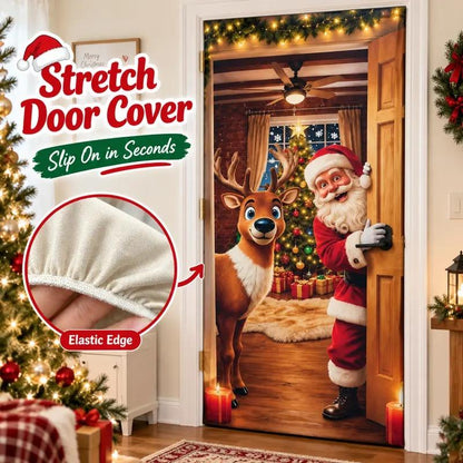 Santa & Reindeer Christmas Door Cover