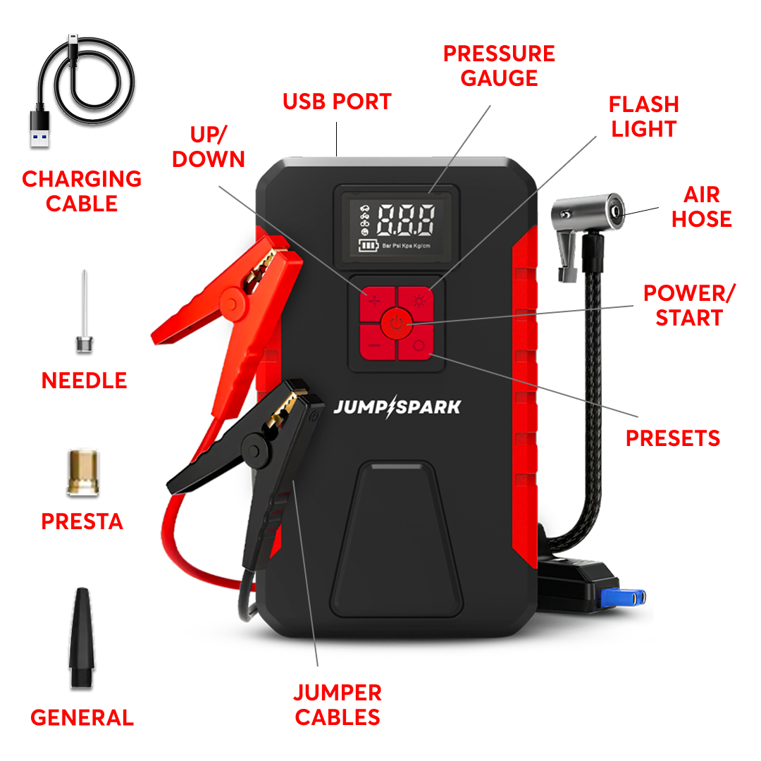 JumpSpark™ 4-in-1 Jump Starter and Air Pump