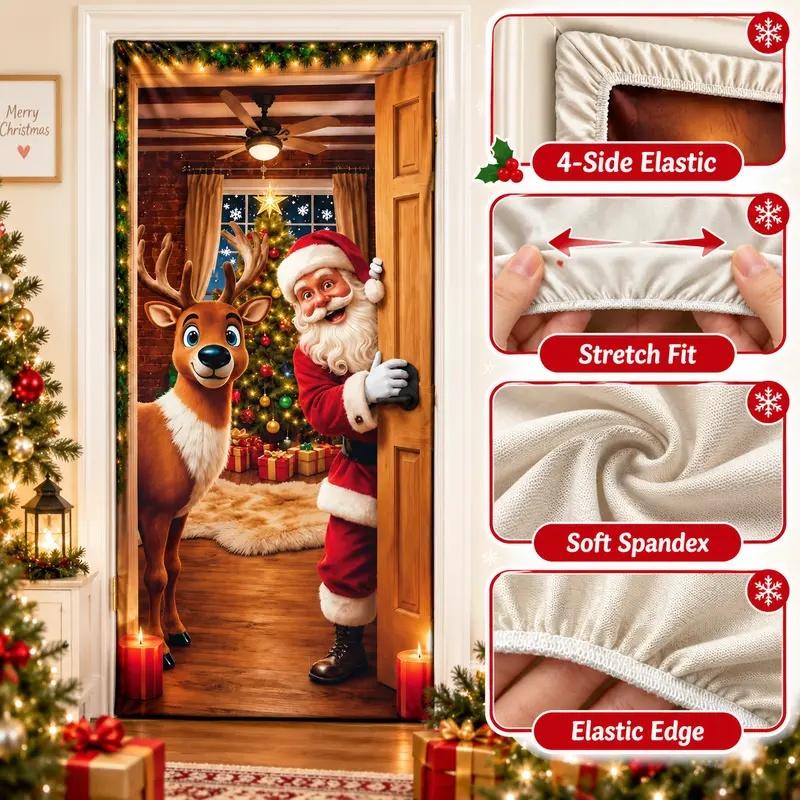 Santa & Reindeer Christmas Door Cover