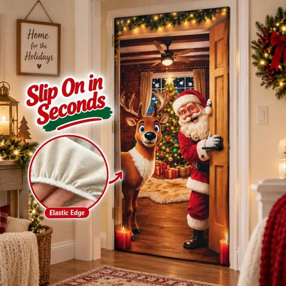 Santa & Reindeer Christmas Door Cover