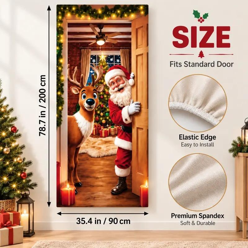 Santa & Reindeer Christmas Door Cover